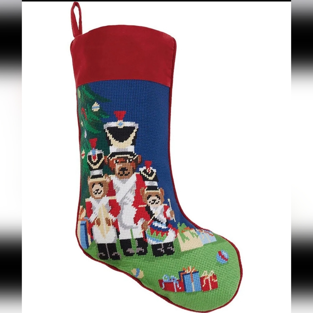Peking Handicraft Christmas Bears Needlepoint Holiday Stocking